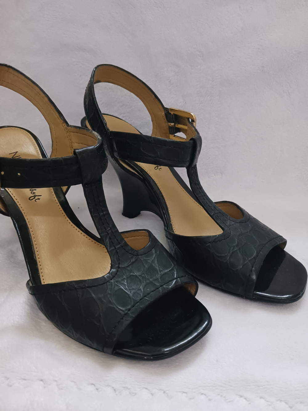 Black T-Strap High Heel Sandals - Women Nickel SOFT